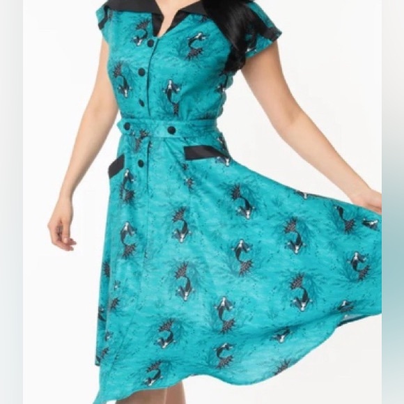 Unique Vintage Dresses & Skirts - VAMPIRE MERMAID DRESS HEDDA SWING BY UNIQUE VINTAGE IN AQUA